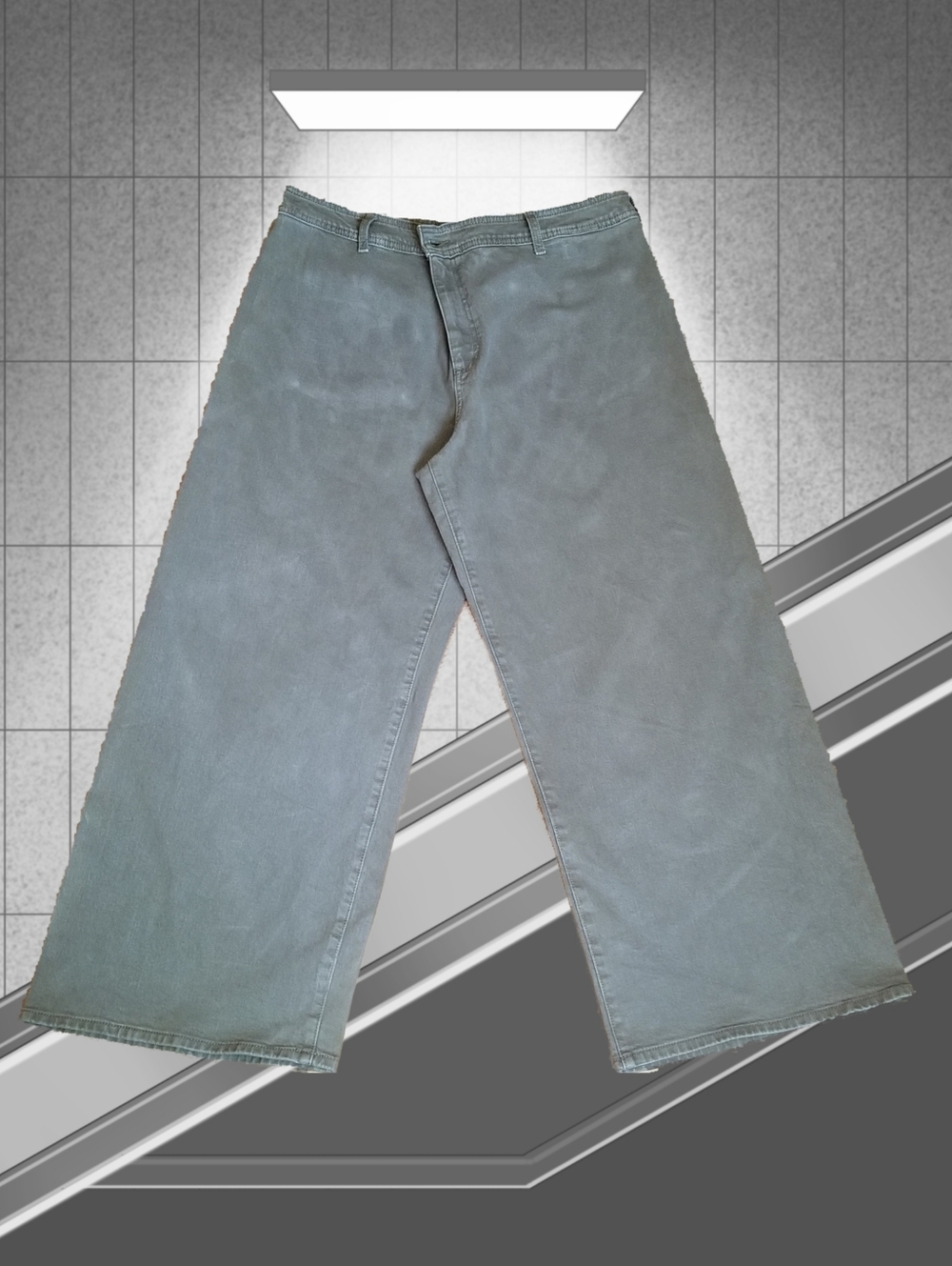 Women's Olive Gray Wide-Leg Cotton Jeans Size 16